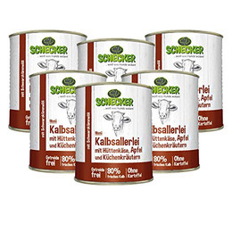 Produktbild von Schecker Nassfutter Hundemenü vom Kalb mit Hüttenkäse, Apfel und Kräutern - 6 x 820 g