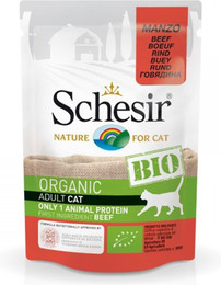 Produktbild von Schesir Bio Pouch Katzenfutter Bio-Rind - 16 x 85 g