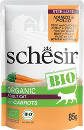Produktbild von Schesir Bio Pouch Sterilized Bio-Rind und Bio-Huhn Katzenfutter - 16 x 85 g