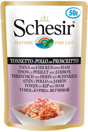 Produktbild von Schesir Cat Thunfisch, Huhn mit Schinken - 30 x 50 g