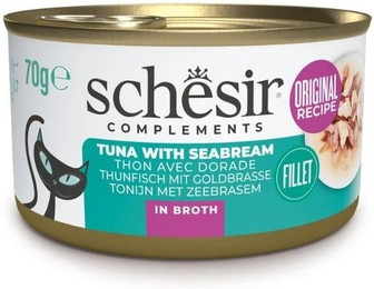 Produktbild von Schesir Cat Thunfisch mit Goldbrasse in Brühe - 12 x 70 g