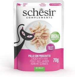 Produktbild von Schesir Complements Filet in Gelee Huhn mit Schinken - 6 x 70 g