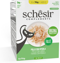 Produktbild von Schesir Complements Filet in Gelee Huhn mit Wolfsbarsch - 6 x 70 g