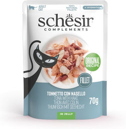 Produktbild von Schesir Complements Filet in Gelee Thunfisch mit Seehecht - 6 x 70 g