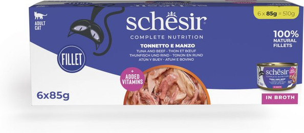 Produktbild von Schesir Complete Nutrition Filet in Brühe Thunfisch mit Rindfleisch - 6 x 85 g