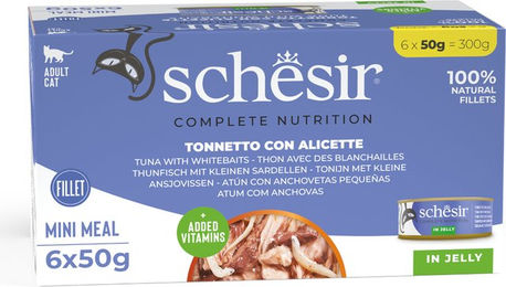 Produktbild von Schesir Complete Nutrition Filet in Gelee 6 x 50 g - Thunfisch mit Weißfisch