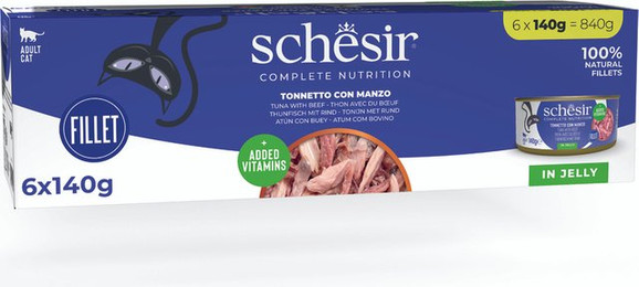Produktbild von Schesir Complete Nutrition Filet in Gelee Thunfisch mit Rind - 6 x 140 g