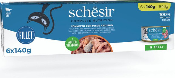 Produktbild von Schesir Complete Nutrition Filet in Gelee Thunfisch mit Sardinen - 6 x 140 g