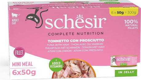 Produktbild von Schesir Complete Nutrition Filet in Gelee Thunfisch mit Schinken - 6 x 50 g