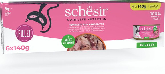 Produktbild von Schesir Complete Nutrition Filet in Gelee Thunfisch mit Schinken - 6 x 140 g