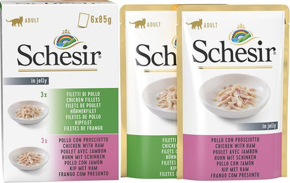 Produktbild von Schesir Jelly Pouch 6 x 85 g - Mix Huhn + Huhn mit Schinken