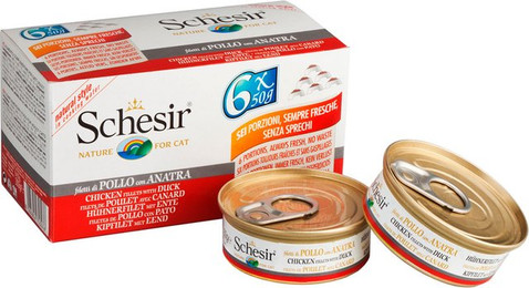 Produktbild von Schesir Multipack Natural Huhn und Ente Katzenfutter - 6 x 50 g
