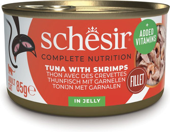 Produktbild von Schesir Nassfutter für ausgewachsene Katzen Thunfisch mit Garnelen in Gelee - 6 x 85 g