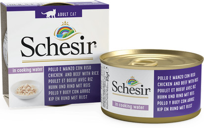 Produktbild von Schesir Natural Huhn und Rind mit Reis Katzenfutter - 6 x 85 g
