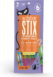 Produktbild von Schesir Stix Creamy Snacks 90 g - Sparpaket: 2 x 90 g Huhn, 2 x 90 g Lachs, 2 x 90 g Ente