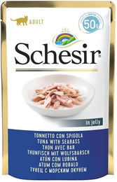Produktbild von SCHESIR Thunfisch mit Wolfsbarsch Ergänzungsfuttermittel für Katzen 50 g