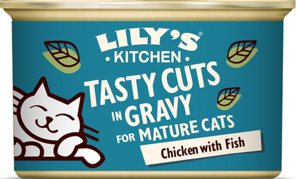 Produktbild von Schmackhafte Stücke aus Huhn und Fisch in Soße für ältere Katzen (85g) | Lily's Kitchen