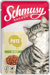 Produktbild von SCHMUSY Ragout Pouch in Jelly 100g Frischebeutel Katzennassfutter Sparpaket 44 x 100 Gramm Pute