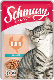 Produktbild von SCHMUSY Ragout Pouch in Sauce 100g Frischebeutel Katzennassfutter Sparpaket 44 x 100 Gramm Huhn
