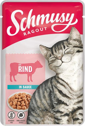 Produktbild von SCHMUSY Ragout Pouch in Sauce 100g Frischebeutel Katzennassfutter Sparpaket 44 x 100 Gramm Rind