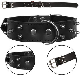 Produktbild von Schwarzes Leder Stachelhalsband 40mm/46cm