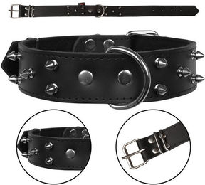 Produktbild von Schwarzes Lederhalsband mit Stacheln 40mm/57cm