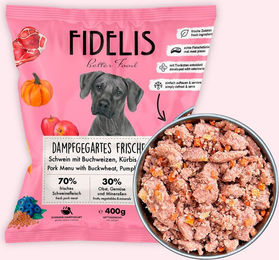 Produktbild von Schwein mit Buchweizen, Kürbis und Blaubeeren (400g, gefroren)