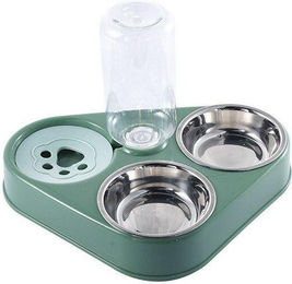 Produktbild von Selbstbedienungs-Futterautomat für Hunde und Katzen, klopfsicher, Doppelnapf, Wasserflasche, Heimtierbedarf, Futterautomat aus Edelstahl, Katzentrinkbrunnen