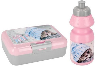 Produktbild von Set Wasserflasche 350 ml und Lunchbox mit Katzenmotiv - 350 ml