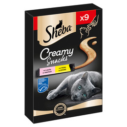 Produktbild von SHEBA Creamy Snacks mit Huhn und Lachs - 63 x 12 g