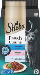 Produktbild von SHEBA Fresh Cuisine feuchte Vollnahrung für erwachsene Katzen mit Thunfisch, Lachs und weißem Fisch - 6 x 50 g