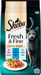 Produktbild von Sheba Fresh & Fine Frischebeutel Lachs, Thunfisch & Forelle in Sauce - 6 x 50 g