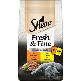 Produktbild von Sheba Fresh & Fine Nassfutter in Gelee mit Truthahn und Huhn - 6 x 50 g