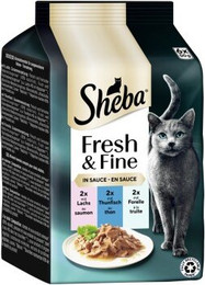 Produktbild von Sheba Fresh & Fine Nassfutter Katze Adult in Sauce Lachs, Thunfisch und Forelle - 36 x 50 g
