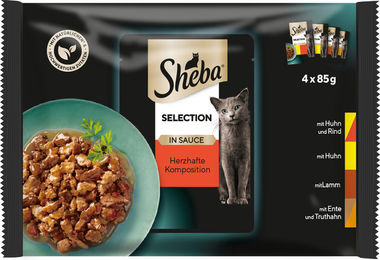 Produktbild von Sheba Frischebeutel Pack Selection in Sauce Herzhafte Komposition 4x85g - 340 g