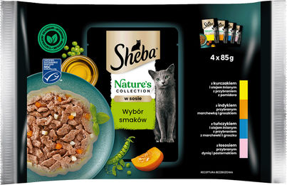 Produktbild von Sheba Nature's Collection Nassfutter mit Huhn, Truthahn, Thunfisch und Lachs in Soße für adulte Katzen - 20 x 85 g