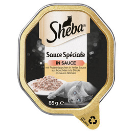 Produktbild von Sheba Schale Nassfutter für Katzen Sauce Spéciale mit Putenhäppchen in heller Sauce - 22 x 85 g