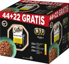 Produktbild von Sheba Schale Pluspack 44 + 22 Gratis (3 Sorten) - 5,61 kg
