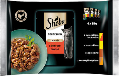 Produktbild von SHEBA Selection Nassfutter mit Huhn, Rind, Lamm, Ente, Pute für adulte Katzen - 4 x 85 g