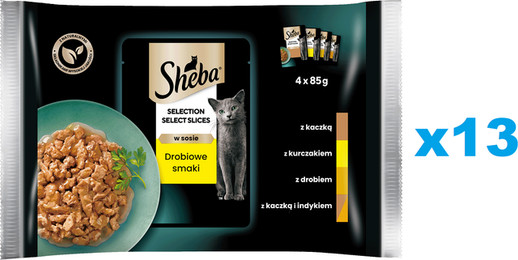Produktbild von SHEBA Selection Select Slices Nassvollnahrung für adulte Katzen mit Ente, Huhn, Geflügel und Pute - 52 x 85 g