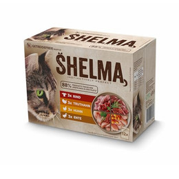 Produktbild von Shelma Katzenfutter Rind/Truthahn/Huhn/Ente 12x85g