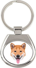 Produktbild von Shiba Inu Schlüsselanhänger mit geometrischem Design und Foto