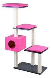 Produktbild von Silvio Design Katzen-Stufenboy Cosy anthrazit mit pinkem Kissen