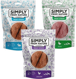 Produktbild von SIMPLY FROM NATURE Fleischstreifen Gemischte Geschmacksrichtungen Huhn, Ente, Kaninchen - 3 x 80 g