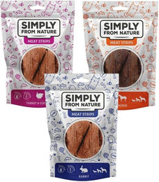 Produktbild von SIMPLY FROM NATURE Fleischstreifen mit Kaninchen, Pferdefleisch, Pute für Hunde 3x80 g