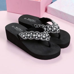Produktbild von Slipper mit Keilabsatz Damen Strass-Clip Füße Eva Strandbekleidung Sandalen Sommermode Urlaubs-Flip-Flop 37