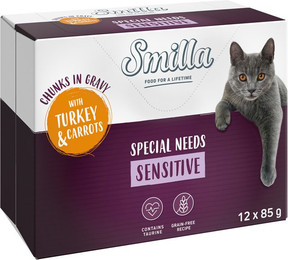 Produktbild von Smilla Frischebeutel Adult Sensitive Häppchen in Sauce mit Gemüse - Pute und Karotten - 24 x 85 g