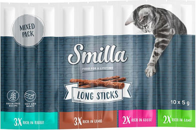 Produktbild von Smilla Long Sticks 10 x 5 g - Mixpaket 2 (Kaninchen, Gans, Lamm und Wild)