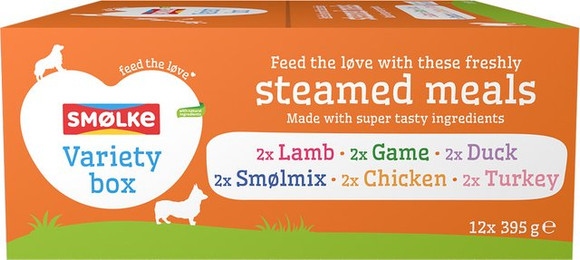 Produktbild von Smølke Steamed Meals Nassfutter Varietäten-Mix für erwachsene Hunde - 12 x 395 g