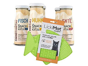 Produktbild von SmoothieCat Katzensmoothie Probiermix mit Lickimat Grün - 6 x 150 ml